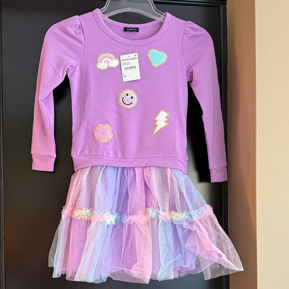 Zunie Purple Long Sleeve Dress with Tulle Skirt